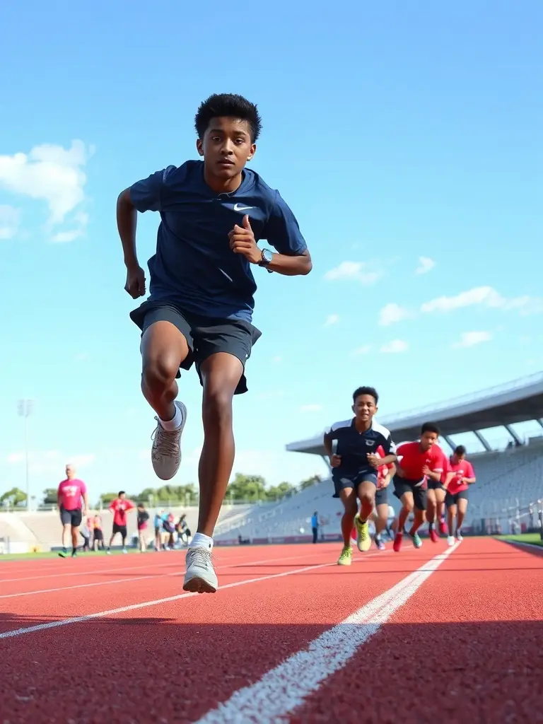Students participating in track and field events, showcasing speed, endurance, and individual achievement, representing the athletics program at ASSOCIATION SPORTIVE ET CULTURELLE LA SAULE.