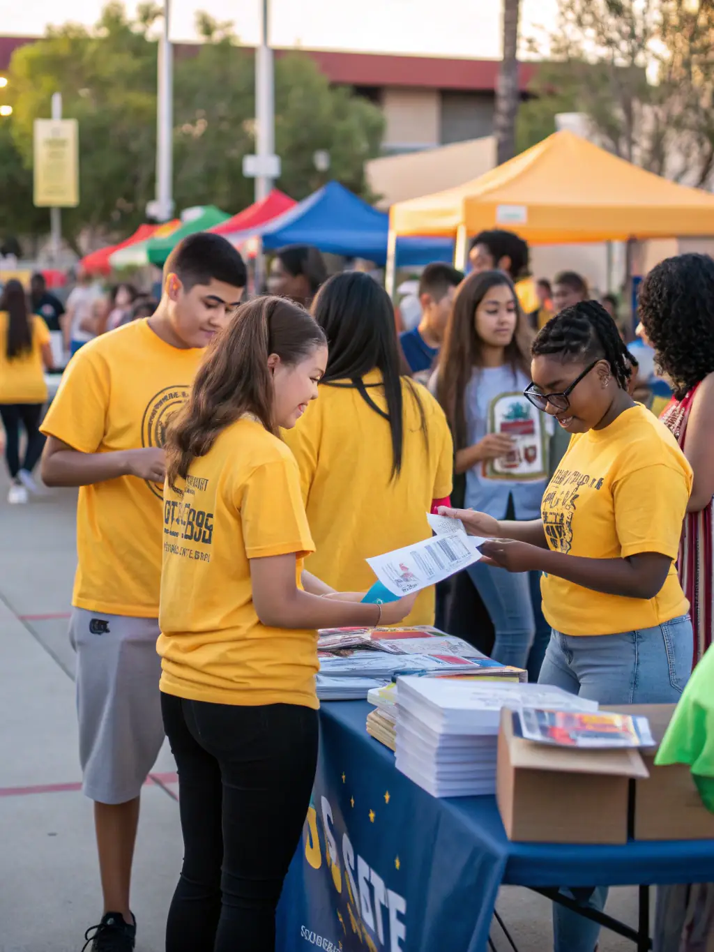 A group of students volunteering at a local community event organized by ASSOCIATION SPORTIVE ET CULTURELLE LA SAULE, showcasing community engagement.